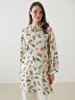 LCW Grace Bej Bağlamalı Yaka Çiçekli Kadın Tunik