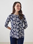 LCW Grace Lacivert Bisiklet Yaka Çiçekli Kadın Bluz
