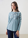 LCW Grace Mavi Bisiklet Yaka Çiçekli Kadın Bluz