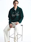 XSIDE Yeşil Dik Yaka Uzun Kollu Baskılı Erkek Sweatshirt