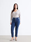 LCWAIKIKI Classic İndigo Beli Lastikli Slim Mom Kadın Jean Pantolon