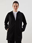 LCWAIKIKI Classic Siyah Kapüşonlu Oversize Kadın Fermuarlı Sweatshirt