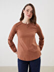 LCW Grace Kahverengi Fırfırlı Bisiklet Yaka Dantel Detaylı Bluz