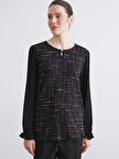 LCW Grace Siyah Bisiklet Yaka Desenli Bluz