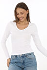 V Yaka Slim Fit Tişört-Beyaz