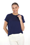 Viskon Dökümlü Tişört-Lacivert
