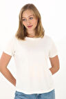 Viskon Dökümlü Tişört-Ekru