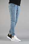 Erkek Slim Fit Dar Kesim Tırnaklı Kot Pantolon Buz Mavisi