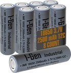 I-Gen Industrial E003 Inr 18650 3.7V 2500 Mah 12C 9.25WH Li-Ion Şarjlı Pil Düz Başlı Lityum Pil 8'li Paket