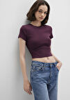 Bordo Basic Crop Tişört 1600814-70434