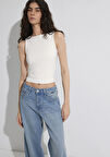 Kayık Yaka Beyaz Poliamid Top 1613497-70057