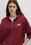 Mavi Logo Baskılı Kapüşonlu Fermuarlı Bordo Sweatshirt 1S10178-85493