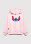 Stitch Baskılı Kapüşonlu Pembe Sweatshirt 7S10165-71007