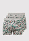 3lü Kaktüs Baskılı Gri Boxer 0912212-23854