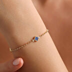 14 Ayar Altın Lacivert Yonca Bileklik