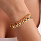 14 Ayar Altın Mavi Boncuklu Pullu Bileklik