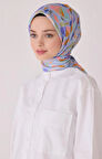 Belli Tivil Saf İpek Eşarp 4049-04 Mavi Karışık Desen 
