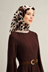 Armine Siyah Kahve Leopar Desen Saf İpek Sura Dokuma Eşarp-E25YA9320D01-04-KVS0674