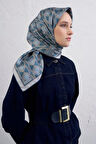 Armine Tivil Saf İpek Eşarp 9410 - 36 Mavi Karışık Desen