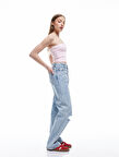 Pamuklu Yıpratma Detaylı Taşlı Straight Fit Jean Pantolon -  Longer Straight Fit Jean
