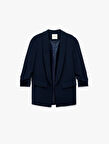 Krep Kumaş Regular Fit Şal Yaka 3/4 Kollu Blazer Ceket