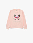 Simli Unicorn Baskılı Şardonlu Uzun Kollu Bisiklet Yaka Sweatshirt
