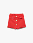 Düğmeli Cep Detaylı Tüvit Şort Etek