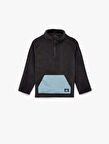 Dik Yaka Yarım Fermuarlı Kanguru Cepli Polar Sweatshirt