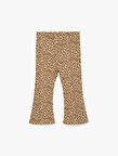 Leopar Desenli Beli Lastikli Pamuklu İspanyol Paça Tayt