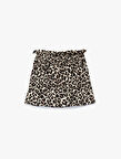 Leopar Desenli Gipeli Mini Şort Etek