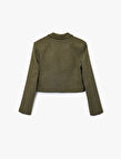 Uzun Kollu Kruvaze Tüvit Crop Blazer Ceket