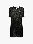 Slim Fit Kısa Yarasa Kollu Bisiklet Yaka Payetli Mini Elbise