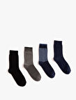 Soket Çorap Seti 4'lü Pamuk Karışımlı Çizgi Detaylı