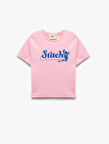 Stitch Lisanslı Bisiklet Yaka Kısa Kollu Pamuklu Baskılı Crop Tişört