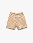 Beli Bağcıklı Pamuklu Çizgili Şort