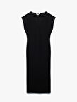 Bürümcük Kumaş Slim Fit Kolsuz Midi Boy V Yaka Bodycon Elbise