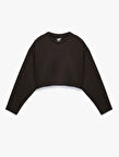 Uzun Kollu Bisiklet Yaka Oversize Spor Crop Sweatshirt