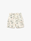 Beli Bağcıklı Viskon ve Keten Karışımlı Palmiye Desenli Şort