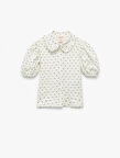 Bebe Yaka Dokulu Rahat Kesim Kısa Kollu Pamuklu Puantiyeli Balon Kollu Gömlek