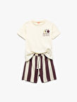 Baskılı Kısa Kollu Bisiklet Yaka Pamuklu Tişört ve Şort Seti