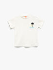 Palmiye Baskılı Bisiklet Yaka Kısa Kollu Pamuklu Tişört