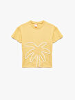 Palmiye Baskılı Bisiklet Yaka Kısa Kollu Pamuklu Tişört