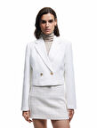 Kruvaze Uzun Kollu Tüvit Crop Blazer Ceket