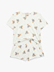 Rahat Kalıp Kısa Kollu Bisiklet Yaka Şortlu Ayıcık Baskılı Örme Pijama Takımı