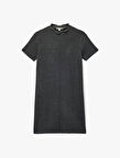 Slim Fit Kısa Kollu Dik Yaka Mini Triko Elbise