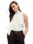 Bağlamalı Dik Yaka Kolsuz Bluz 