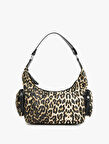 Leopar Desenli Fermuarlı Mini Cep Detaylı Omuz Çantası