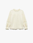 Yuvarlak Yaka Fırfırlı Uzun Kollu Dantel Detaylı Bluz