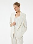 Keten Karışımlı Cepli Kıvırmalı 3/4 Kollu Blazer Ceket