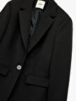 Uzun Kollu Cepli Düğmeli Kruvaze Blazer Ceket